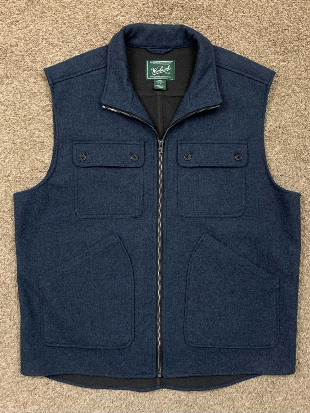 Woolrich Vest Mens Large Blue Fleece Lined Full Zip Classic Outdoor Sleeveless